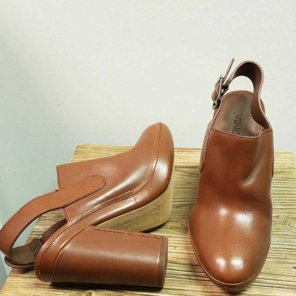 Vince Brown Leather Block Heel Mule Pumps - Picture 4 of 8